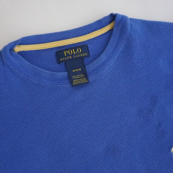 Polo Ralph Lauren Blue Waffle Knit Lightweight Long Sleeve Shirt Med - Picture 11 of 11